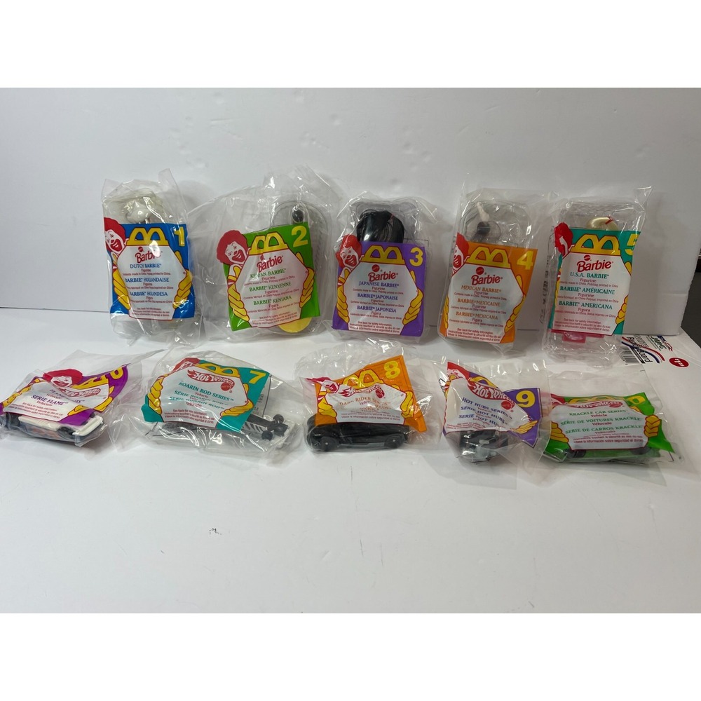 1995 McDonalds Happy Meal Toy Lot 10 Barbie Dolls of the World & Hot Wheels NEW